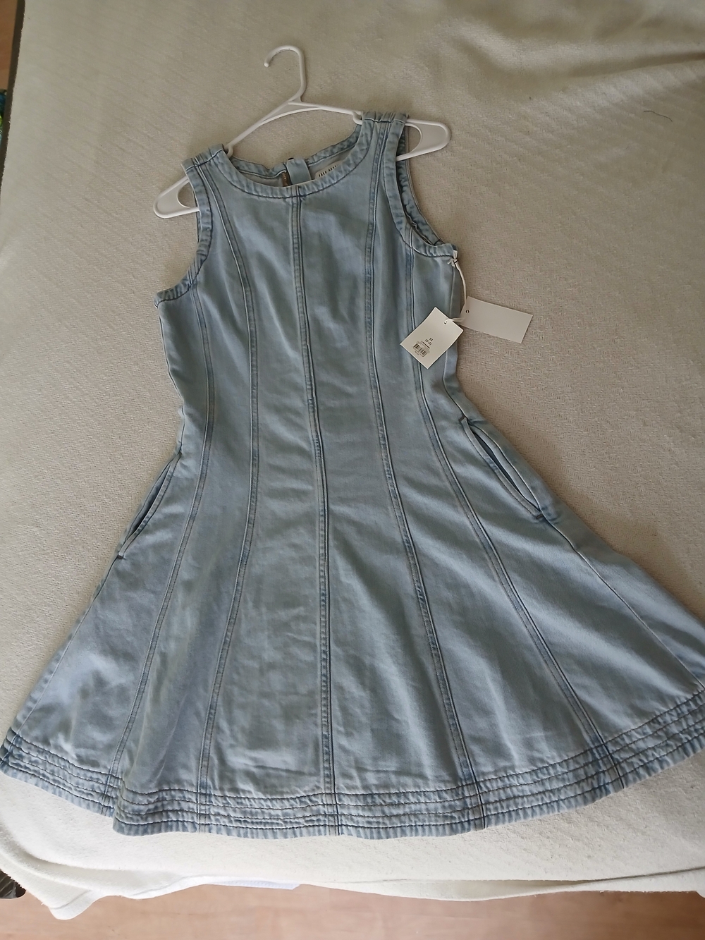 Light Blue Denim Midi Dress - Sleeveless A-Line
